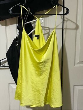 Express Neon Chartreuse Satin Cowl Neck Camisole